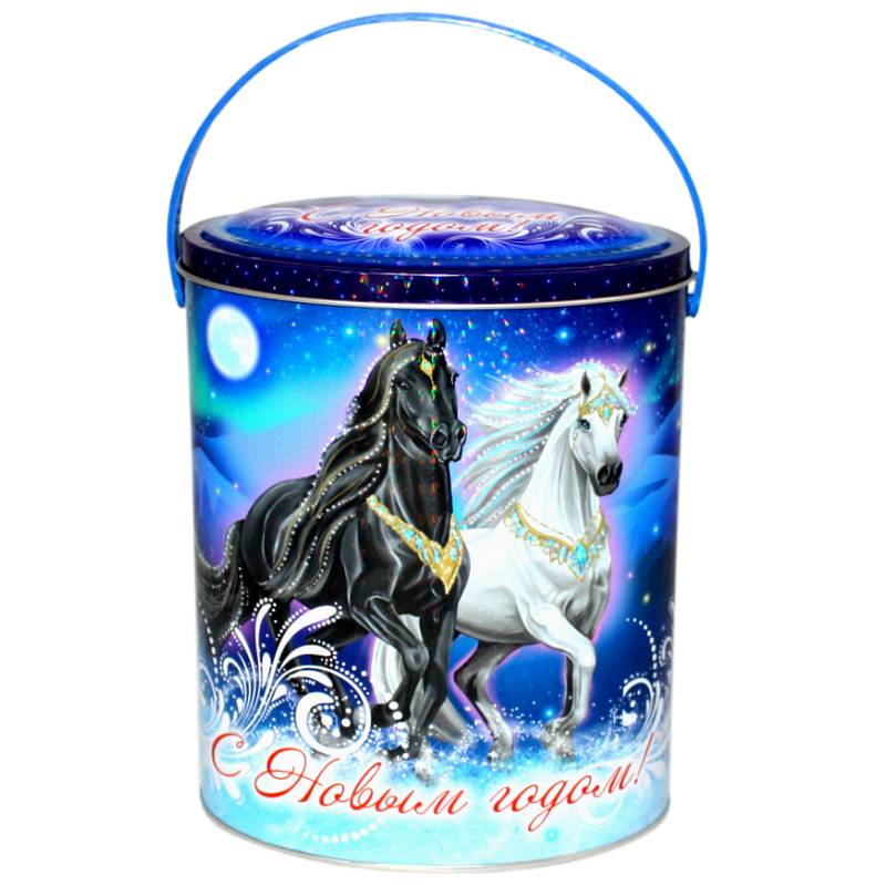 Сладкий новогодний подарок в жестяной упаковке весом 950 грамм